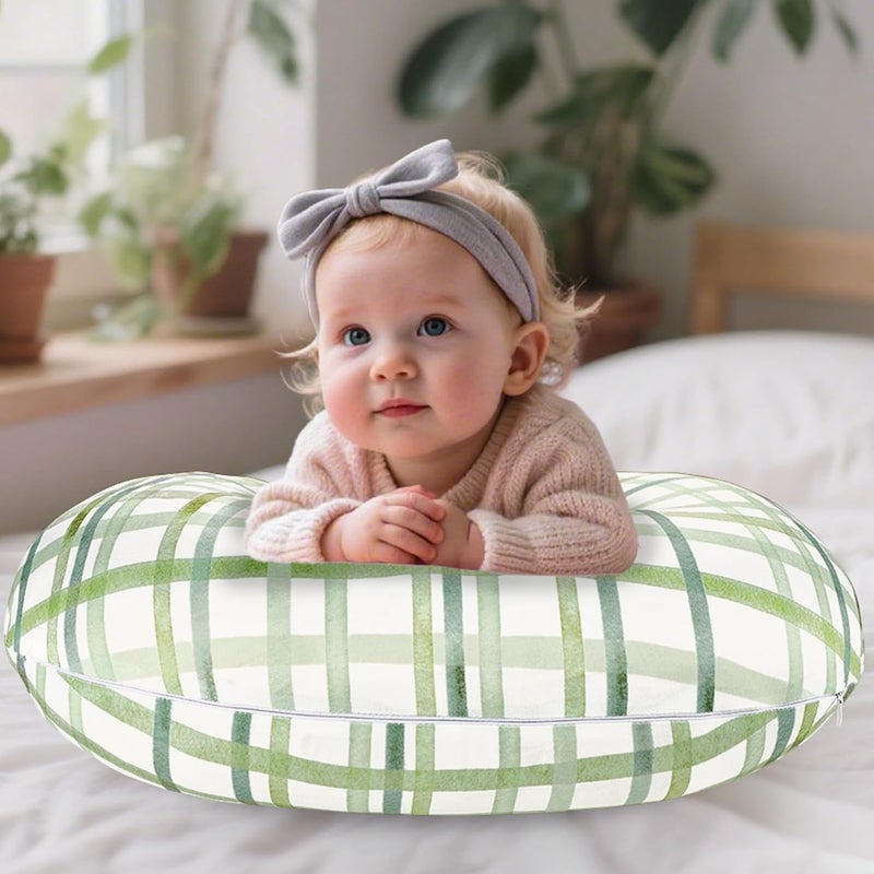 DAYEEBALL Nursing Pillow Cover, Removable Nursing Covers for Breastfeeding Pillows, Stretchy and Soft Fit for Baby Girls Boys Newborn, Green Grid (Only Cover) - Image 2
